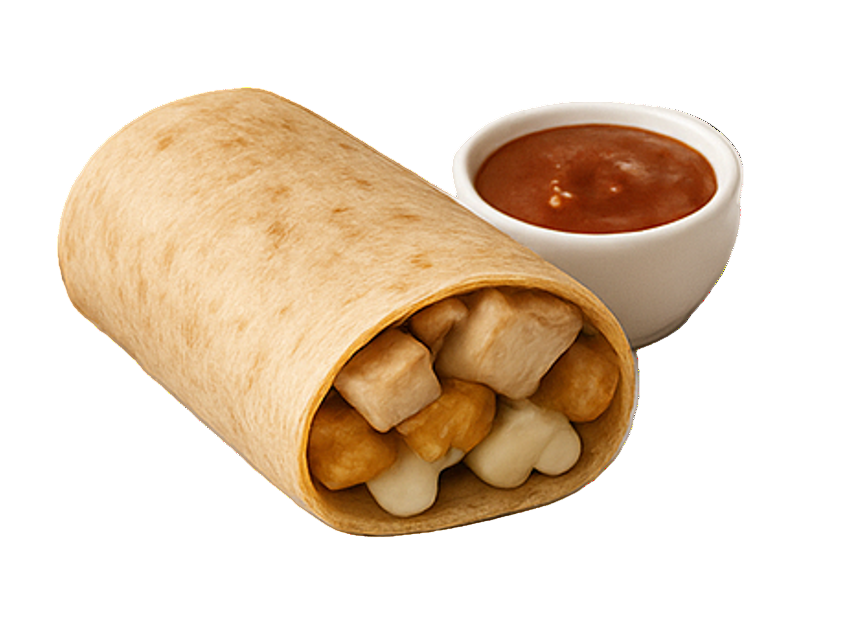 Chicken, cheese, peppers and salsa in a wrap.