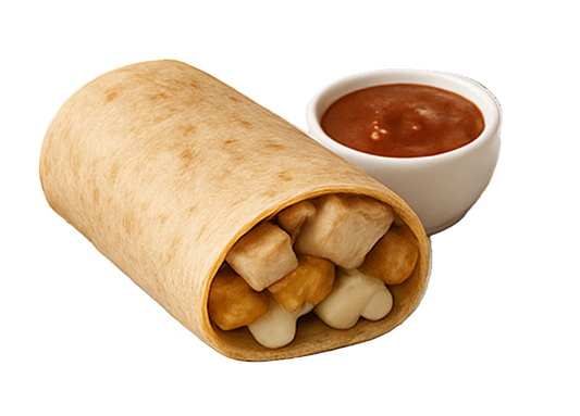 Chicken, cheese, peppers and salsa in a wrap.